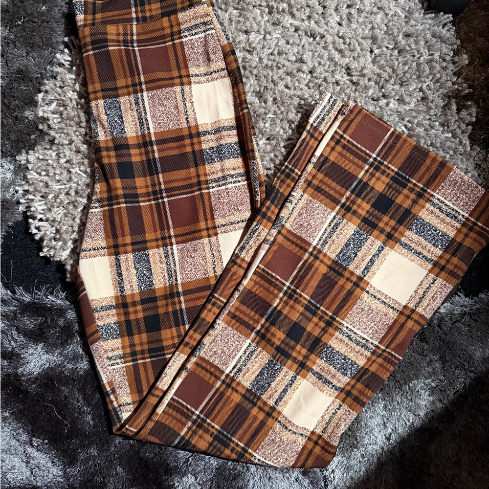 Fashion Nova Brown Plaid Wide Leg Pants